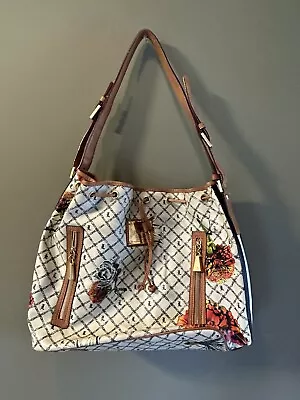 L.A.M.B. Gwen Stefani Marigold Floral Leather & PVC XL Shoulder Bucket Bag EUC • $80