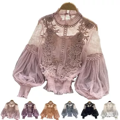High Quality Going Out Parties Women Blouse Tops Vintage Femme Lace Puff • $35.95