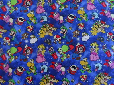 Super Mario Cotton Fabric By The 1/2 Yard 55 Inch Width • $10.50