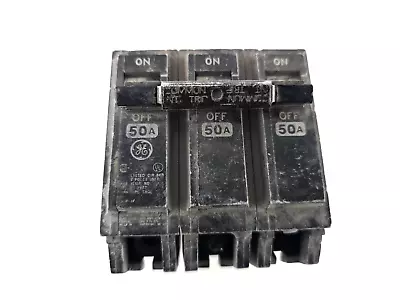 Used GE THQL 3 Pole 50 Amp 240 VAC Circuit Breaker *Missing Load Screws • $15.99