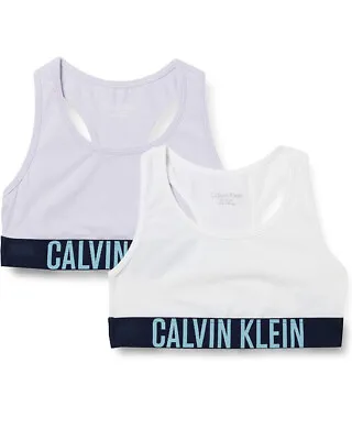 Calvin Klein Girl's Sports Bra/ Bralette Pack Of 2 10-12 Years White/lavender • £20