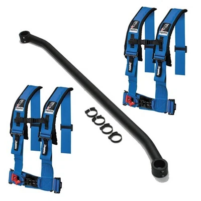 $399.99 • Buy 04-13 Yamaha Rhino Harness Bar & Dragonfire 3x3  4 Point Sewn In Seat Belts Blue