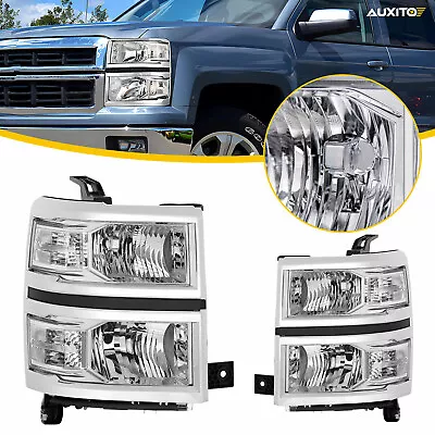 Clear OE Style Head Lights Lamps Chrome Trim For 2014-2015 Chevy Silverado 1500 • $138.69