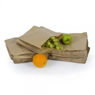 100 X Paper Bags Brown Kraft Strung 6  X 6  Fruit Sweets Crafts Picnic Groceries • £2