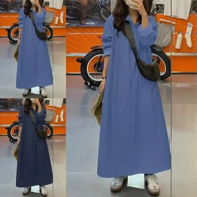 Women Maxi Dresses Button-down Long Dress Ladies Loose Sleeve Party Denim Sexy • $49.59