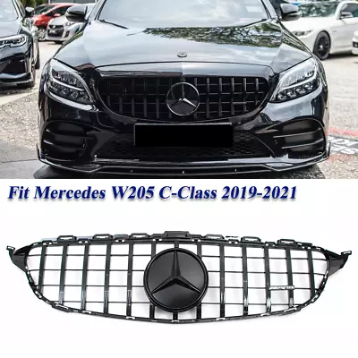 GT R Style Grille W/3D Emblem For Mercedes Benz C300 C43 AMG W205 2019 2020 2021 • $76.15