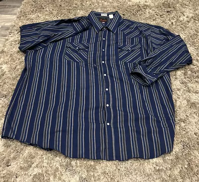 Plains Western Wear Pearl Snap Mens Size 3x Long Sleeve Blue  Plaid Big Man • $23.06