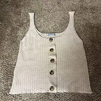 MNG Basics Knit Sweater Tank Top Small Ivory Cream Buttons FREE SHIP • $13.99