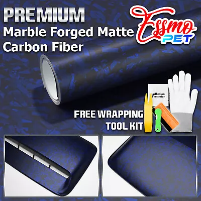 ESSMO PET Marble Forged Matte Carbon Fiber Royal Blue Car Vehicle Vinyl Wrap • $28