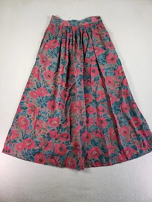 Eddie Bauer Skirt Womens 6 Multicolor Floral Pleated 100% Cotton Flare VTG • $17.95