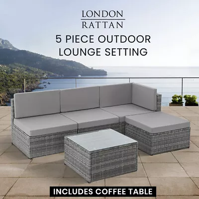 LONDON RATTAN 5 Pc Outdoor Furniture Setting Lounge Chairs Coffee Table Outdoors • $448