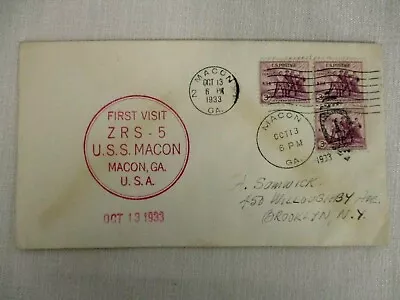 Oct 13 1933 First Visit Zrs-5 Uss Macon Zeppelin Macon Ga Nra Stamps Cover • $15