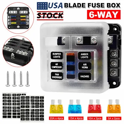 Blade Fuse Box Block 6 Way 12V 32V Holder LED Indicator Car/Auto Boat Marine Kit • $13.35