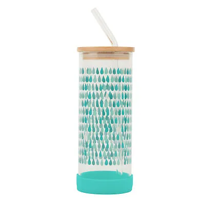 £7.99 • Buy Cambridge Glass Bottle & Straw Bamboo Lid 450ml Shatterproof Water Droplet Print