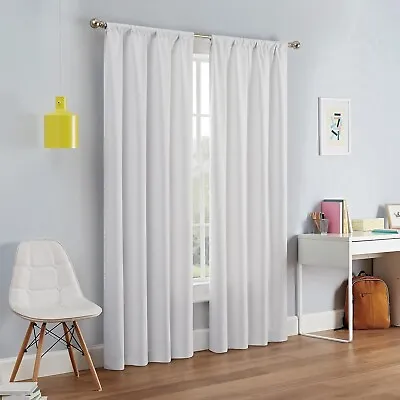 ECLIPSE Kendall Modern Blackout Thermal Rod Pocket Window Curtain 42 X 63 White • $14.39