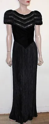 Mary McFadden Couture Pleated Velvet Black Dress Gown 4  • $1397.99