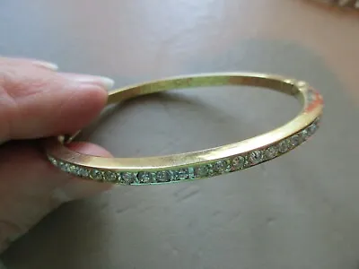Pretty Vintage Gold Tone Crystal Hinged Opening Bangle Tennis Bracelet Signed • $35