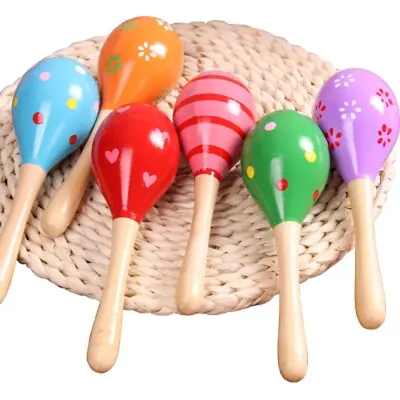 10 Pack Wooden Maraca Baby Kids Music Instrument Rattle Shaker Hand Hammer Toy • £8.99