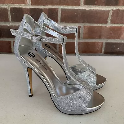 M By Michael Antonio Silver Glitter Open Toe Stiletto Sandals Women's US Size 10 • $26.95