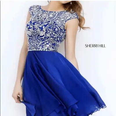 Sherri Hill Women’s 10 Embroidered Rhinestone Blue Mini Dress Formal Pageant • $131.94