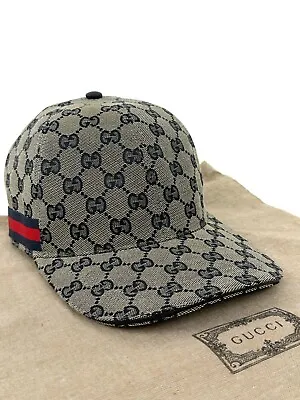 Gucci GG Monogram With Web Canvas Baseball Cap Head Hat Gray Size M • $240