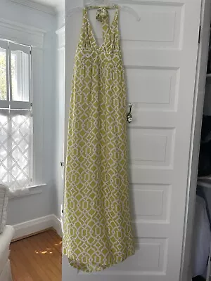 Alice & Trixie Yellow/white Geometric Print Silk Halter Maxi Dress Size Large • $64