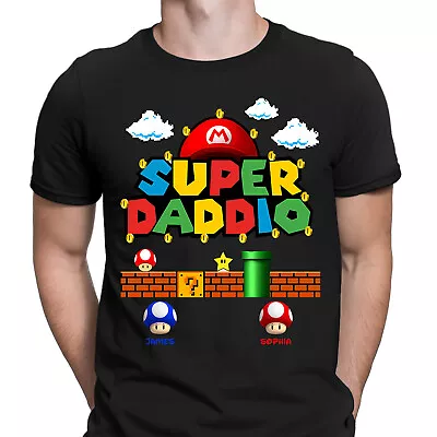 Personalised Super Daddio Fathers Day T Shirt Gift Mario Kids Names Dad #FD • £9.99