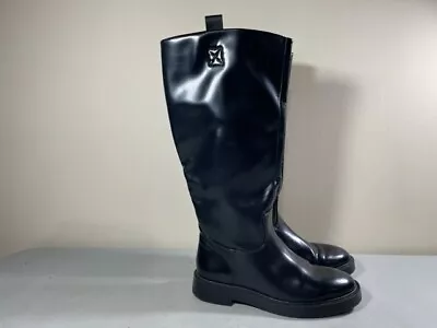 H&m Women's Black Leather Knee High Pull On Equestrian Boots Size 7 • $12.91