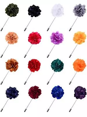 Panfanrel 16 Pieces Flower Mens Lapel Pins Handmade Satin Boutonniere Pin Fo • $20.19