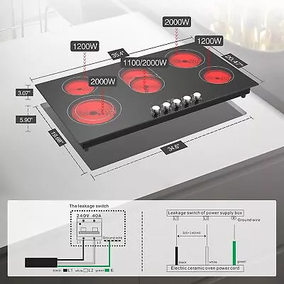 Electric Cooktop 36 In Built-in 5 Burner Electric Stove Top Knob Control 220V • $329.99