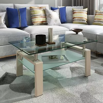 Rectangle Glass Coffee Table Modern Side Center For Living Room • $131.21