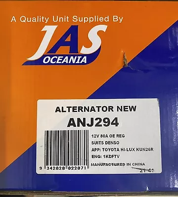 ANJ294 JAS OCEANIA Alternator 12V 80A Toyota Hilux Kun26r 1kdftv Suits Denso • $350