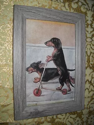 DACHSHUND DOGS SCOOT 4 X 6 Gray Framed Victorian Style Animal Art Picture • $14.99