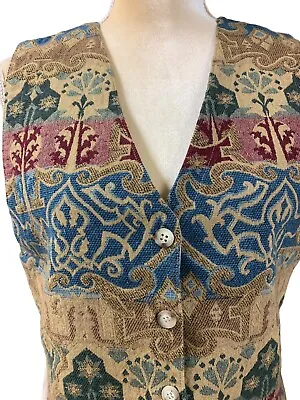On The Verge Women's Vintage Tapestry Sleeveless Vest L Collarless V Neck USA • $16
