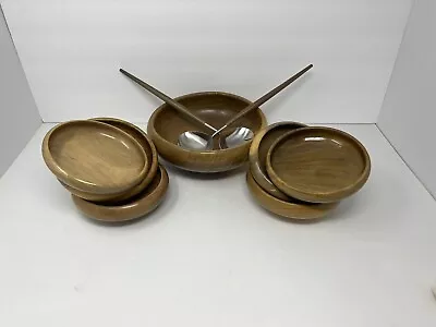 Vintage Wooden Salad Bowl Set With Salad Utensils 9 Piece Set • $24.88