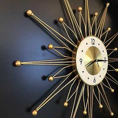 Modern Wall Clock Starburst Clock Metal Gold Mid Century Festive Decors &Gifts • $55