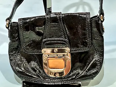 Michael Kors Charlton Black Patent Leather Crossbody Handbag Gold Buckle  Strap • $34.99