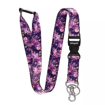 Multicolour VIOLET FLOWERS Lanyard Neck Strap With Card/Badge Holder Or Key Ring • £3.49