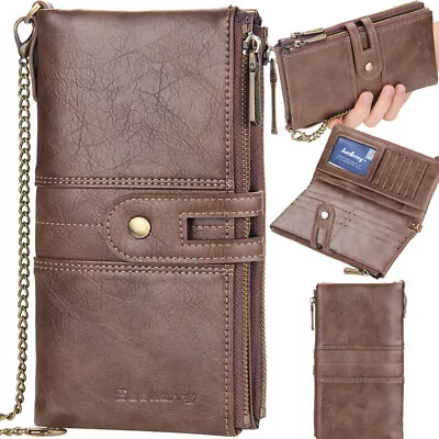 RFID Men's Large Capacity Full Grain Leather Wallet Card Holder Cellphone Clutch • $9.89