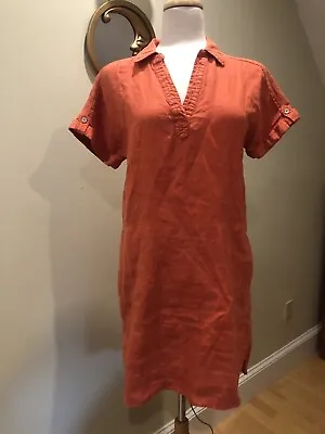 New Halston Dress Womens M Orange 100% Linen Shift Vintage Wash Pockets • $20