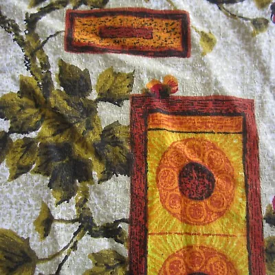 50cm X 124cm Orange Oriental Ivy Vintage Cotton Barkcloth Fabric 1950s Retro  • $55