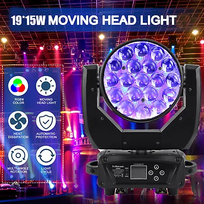 19x15W RGBW 4-in-1 LED Wash Zoom Moving Head Light DMX512 DJ Party Stage Light • $154.99