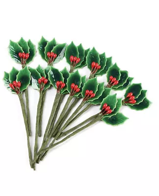 12 Factory Direct Craft Miniature Lacquered Holly Leaf Picks • $5.49