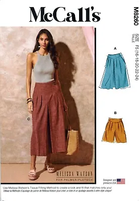 McCall 8260 Misses Pleated Skirt Shorts Pants Culotte Sewing Pattern M Watson • $10.95