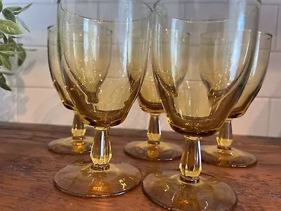 Set Of 6 Vintage/Retr Honey Amber Pedestal Wine Glasses  • $45