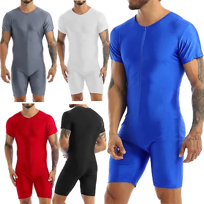 Men's One Piece Stretchy Leotard Bodysuit Sleeveless Tank Short Biketard Unitard • £12.87