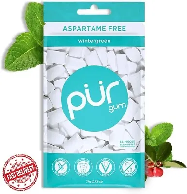 PUR 100% Xylitol Chewing Gum Sugarless Wintergreen Sugar Free + Aspartame Free • £5.29