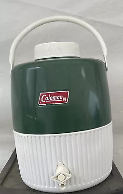 $23 • Buy Vtg Coleman Jug Cooler Green 2 Gallon Water Thermos Camping W/ Drink Cup (D)