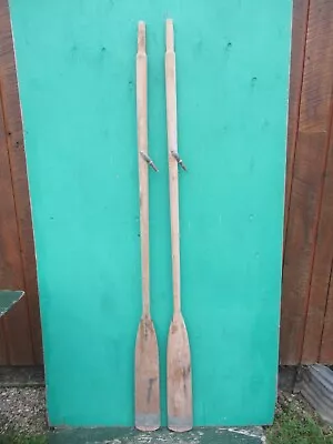 VINTAGE Wood Oars 78  Long Paddles Has Great Old  Finish + OARLOCKS • $149.91