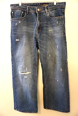 Ed Hardy Christian Audigier Jeans Pants Relax Baggy Distressed Blue Y2K 34x32 • $69.95